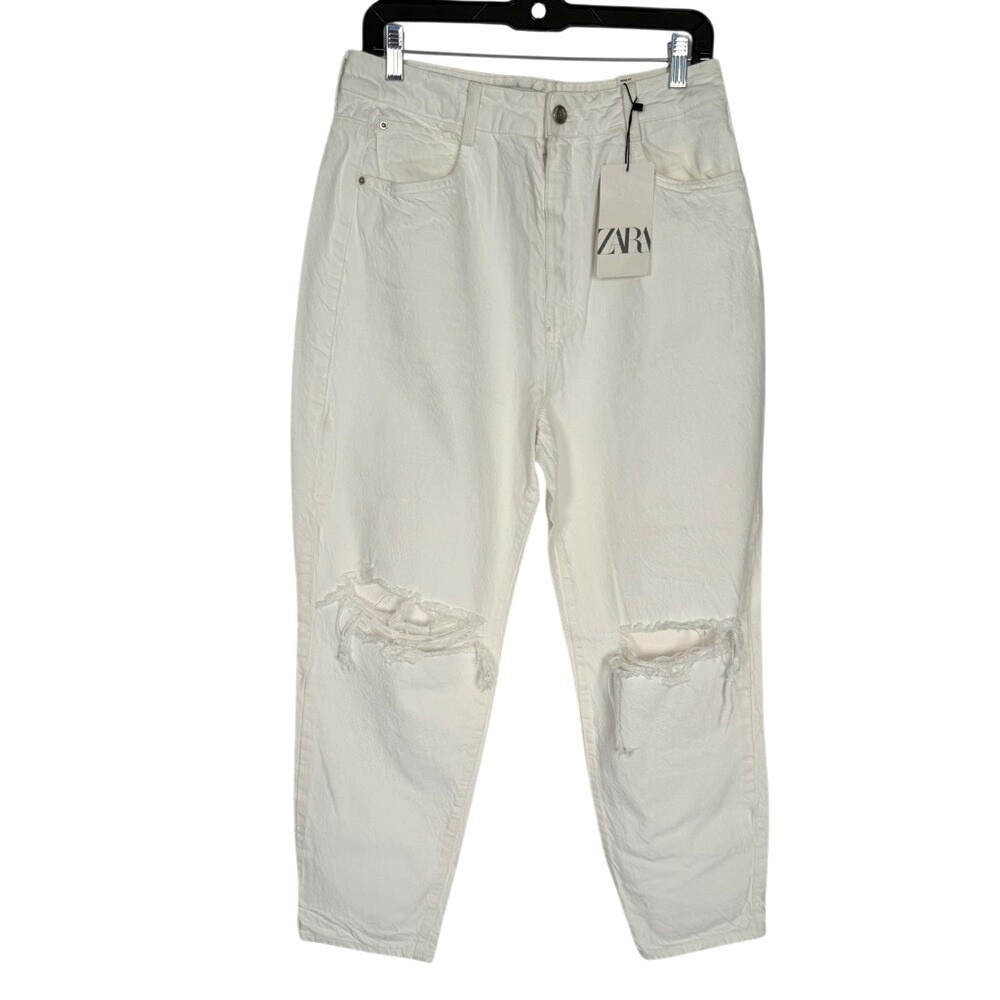 Zara White Distressed Denim Mom Jeans - Size 10 NWT